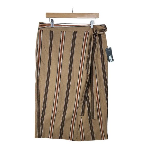 Worthington Women's Long Wrap Skirt Maple Striped Size‎ 16 Petite - Picture 1 of 8